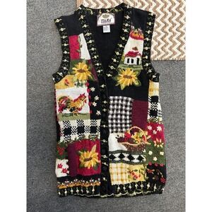 Tiara International Sweater Vest Womens S Sunflower Farmhouse Embroidered Top